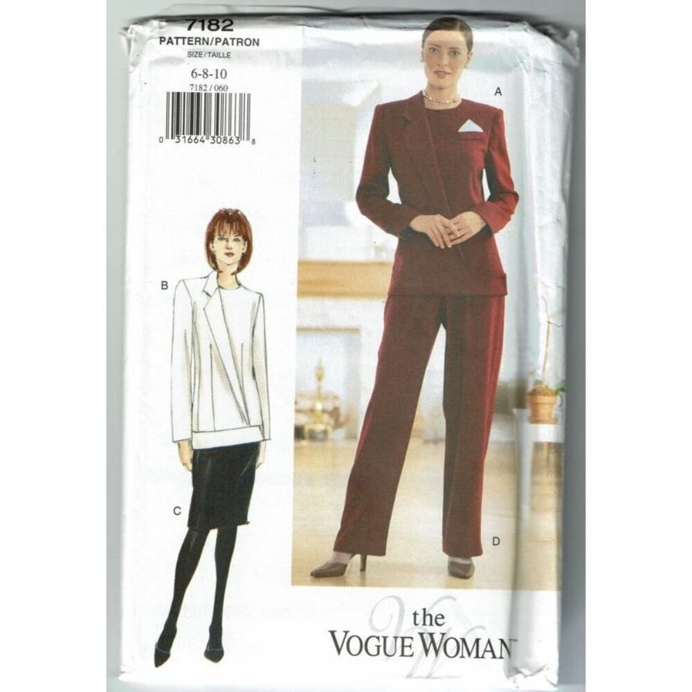 Vogue Sewing Pattern 7182 Jacket Skirt Pants Misses Petite Size 6-10
